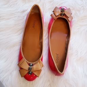 Nicole Patent Red Tan Leather Flats Sz 6.5 M
